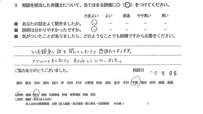 お客様の声（ご相談者の声）評判・口コミ