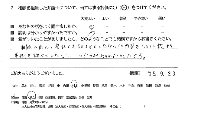 お客様の声（ご相談者の声）評判・口コミ