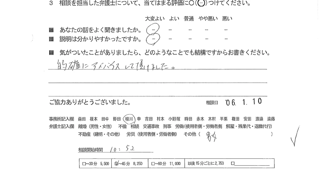 お客様の声（ご相談者の声）評判・口コミ